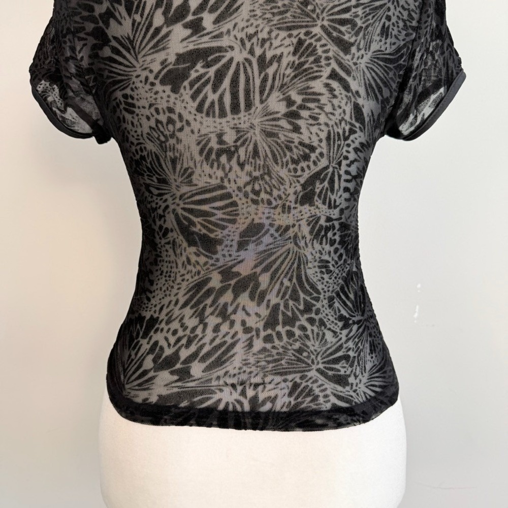 Black Velvet‎ Burnout Babydoll Sheer Back Top Medium Lace Fairy Grunge - Picture 8 of 10